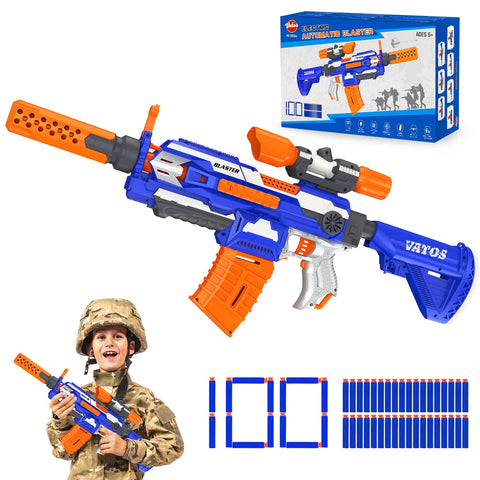 VATOS Electric Foam Blaster Toy Gun with 100 Pcs Darts, 7 DIY Automatic Machine Sniper Rifle Type with Scope
