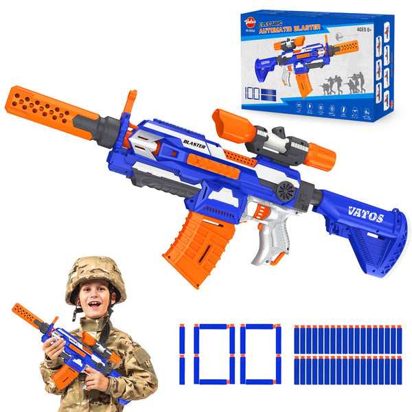 VATOS Electric Foam Blaster Toy Gun with 100 Pcs Darts, 7 DIY Automatic Machine Sniper Rifle Type with Scope