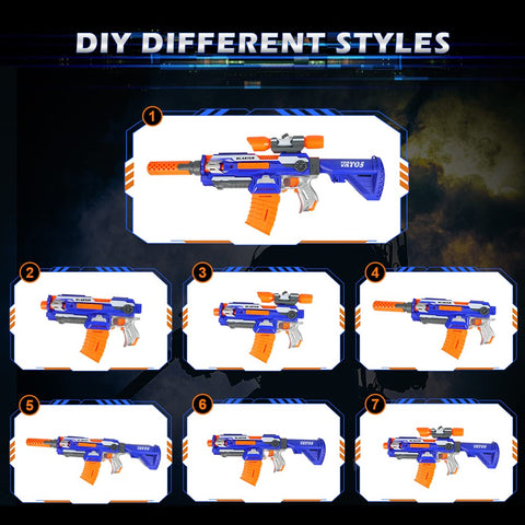 VATOS Electric Foam Blaster Toy Gun with 100 Pcs Darts, 7 DIY Automatic Machine Sniper Rifle Type with Scope