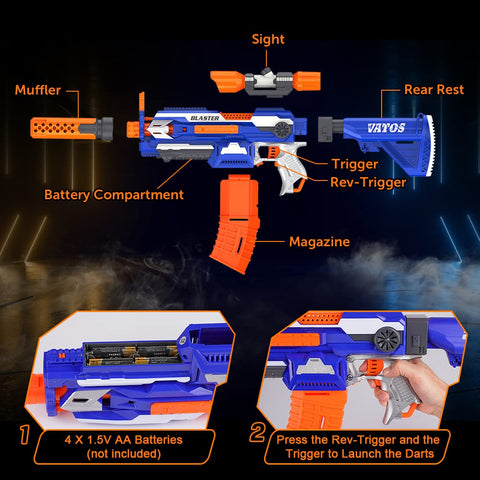 VATOS Electric Foam Blaster Toy Gun with 100 Pcs Darts, 7 DIY Automatic Machine Sniper Rifle Type with Scope