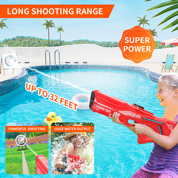2PCS Rechargeable 32FT Water Guns Automatic Squirt Guns with Expansion