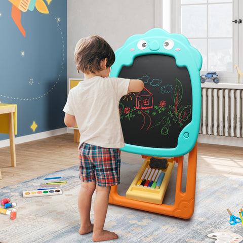 Double Sided Art Easel for Toddlers, Height Adjustable, Learning Easel Magnetic Dry Erase Whiteboard Chalkboard