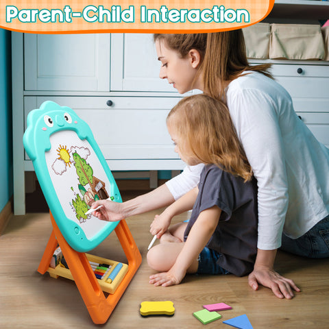 Double Sided Art Easel for Toddlers, Height Adjustable, Learning Easel Magnetic Dry Erase Whiteboard Chalkboard