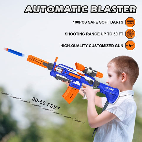 VATOS Electric Foam Blaster Toy Gun with 100 Pcs Darts, 7 DIY Automatic Machine Sniper Rifle Type with Scope