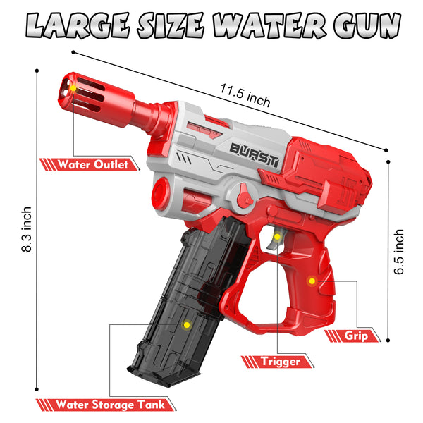 Electric Water Gun, 32 FT Automatic Water Squirt Gun, High Capacity with 2 Magazines