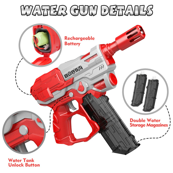 Electric Water Gun, 32 FT Automatic Water Squirt Gun, High Capacity with 2 Magazines