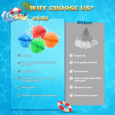 Reusable Water balloons 28 PCS, Colorful Diamond-Shaped, Latex-Free Silicone