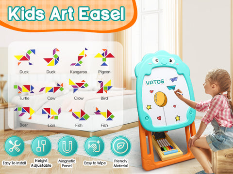 Double Sided Art Easel for Toddlers, Height Adjustable, Learning Easel Magnetic Dry Erase Whiteboard Chalkboard