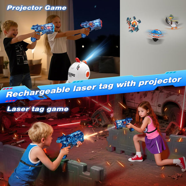 Rechargeable Infrared Laser Tag Set with Projector, 2 Players Toy Gun of Projector with Digital LED Score Display, Shooting Battle Games with 3 Targets,Family Activity Toy for Kids Teens Adults