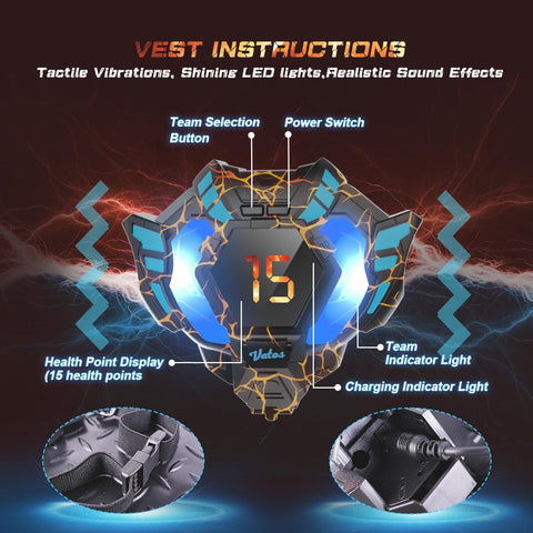 Rechargeable Laser Tag Set of 4 Player - 2.4GHz Data Fully SYNC 4 Gun & 4 Vest Sensors - Cool Birthday Toys & Ideas Laser Tag Gun for Kids Teen Adults for Outdoor Family Activities