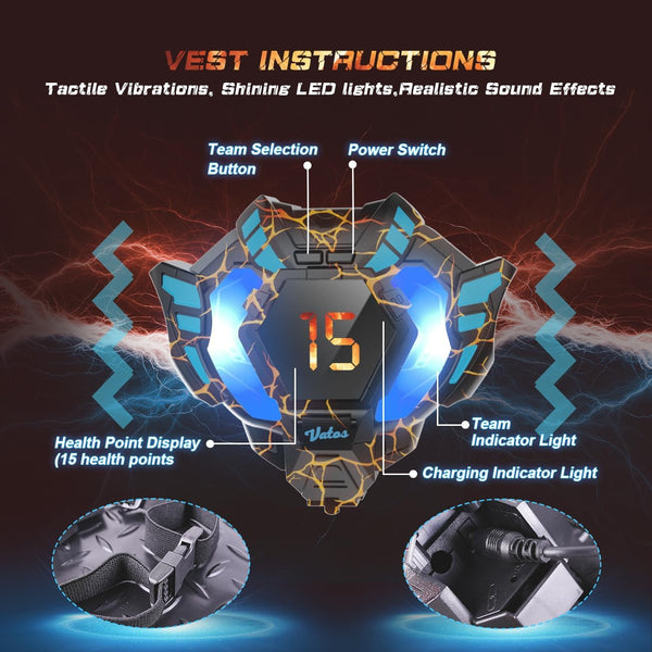 Rechargeable Laser Tag Set of 4 Player - 2.4GHz Data Fully SYNC 4 Gun & 4 Vest Sensors - Cool Birthday Toys & Ideas Laser Tag Gun for Kids Teen Adults for Outdoor Family Activities