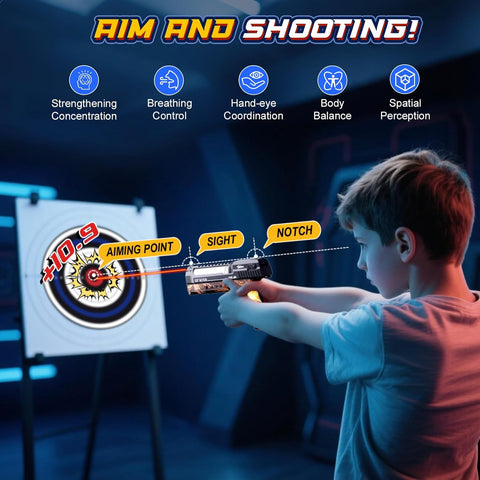 Smart Electronic Shooting Game Set with Auto-Scoring Target Base and Rechargeable Gun, Real-Time Voice Feedback, 4 Shooting Modes, Indoor Outdoor Toy for Teens Adults Family Party