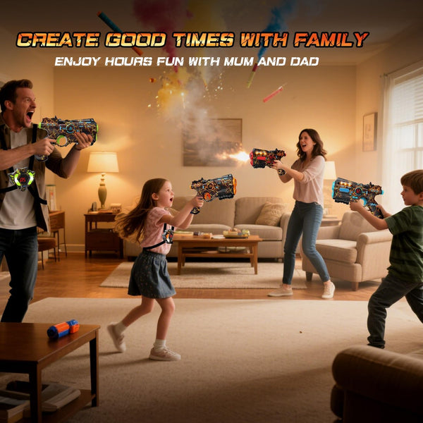 Rechargeable Laser Tag Set of 4 Player - 2.4GHz Data Fully SYNC 4 Gun & 4 Vest Sensors - Cool Birthday Toys & Ideas Laser Tag Gun for Kids Teen Adults for Outdoor Family Activities