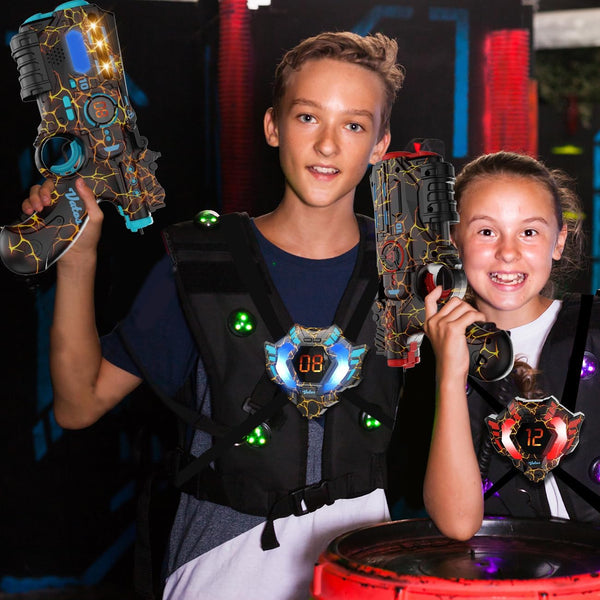 Rechargeable Laser Tag Set of 2 Player - 2.4GHz Data Fully SYNC 2 Gun & 2 Vest Sensors - Cool Birthday Toys & Ideas Laser Tag Gun for Kids Teen Adults for Outdoor Family Activities