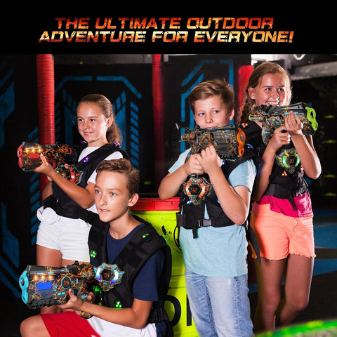 Rechargeable Laser Tag Set of 4 Player - 2.4GHz Data Fully SYNC 4 Gun & 4 Vest Sensors - Cool Birthday Toys & Ideas Laser Tag Gun for Kids Teen Adults for Outdoor Family Activities