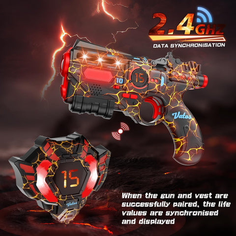 Rechargeable Laser Tag Set of 4 Player - 2.4GHz Data Fully SYNC 4 Gun & 4 Vest Sensors - Cool Birthday Toys & Ideas Laser Tag Gun for Kids Teen Adults for Outdoor Family Activities