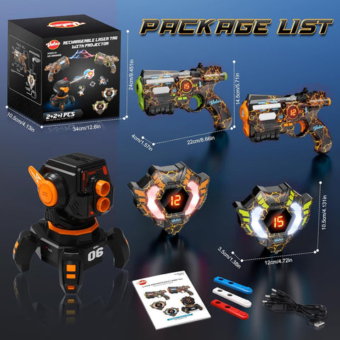 Rechargeable Infrared Laser Tag Set with Projector, 2 Players Toy Gun of Projector with Digital LED Score Display, 2.4GHz Real-time Data SYNC, Perfect Family Activity Toy for Kids,Teens,Adults