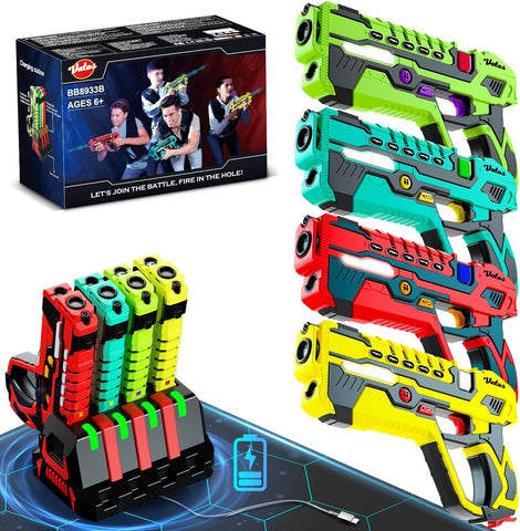 Rechargeable Toy Guns Set - 4 Player Toy Gun with Charging Station, No Vests Needed, Infrared Toy Guns with Data Display for Kids Teen Adults Family Group Activity Game for All Ages