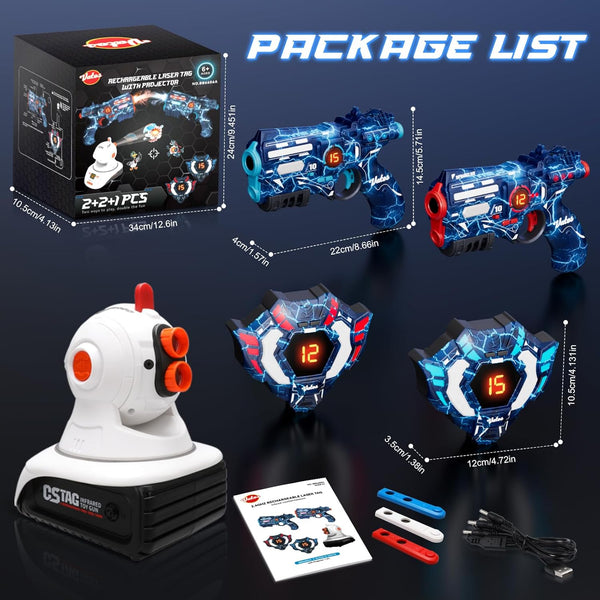 Rechargeable Infrared Laser Tag Set with Projector, 2 Players Toy Gun of Projector with Digital LED Score Display, Shooting Battle Games with 3 Targets,Family Activity Toy for Kids Teens Adults