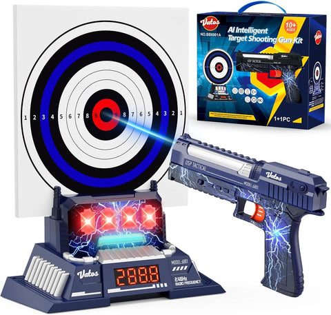 Smart Electronic Shooting Game Set, 2.4GHz Rechargeable Toy Gun with Auto-Scoring Target and Real-Time Voice Feedback, 4 Game Modes, Indoor and Outdoor Shooting Game Toy for Kids Age 10+, Teens