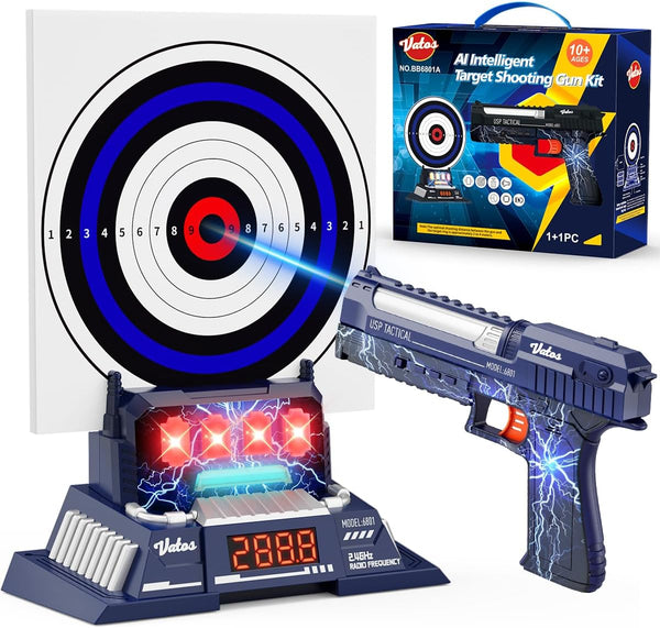 Smart Electronic Shooting Game Set, 2.4GHz Rechargeable Toy Gun with Auto-Scoring Target and Real-Time Voice Feedback, 4 Game Modes, Indoor and Outdoor Shooting Game Toy for Kids Age 10+, Teens