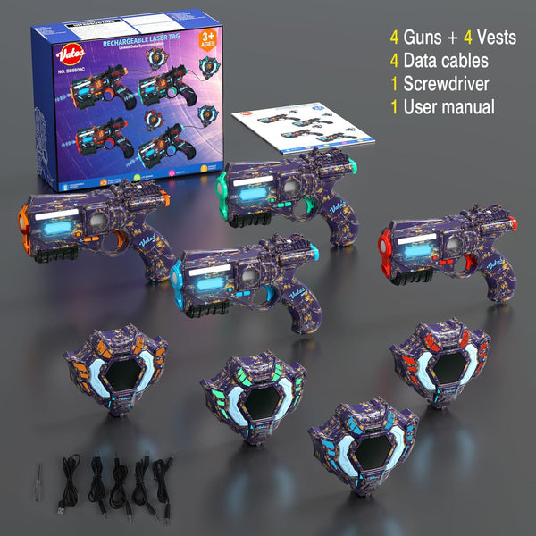 Rechargeable Real-time Data SYNC - Infrared Toy Gun Sets of 4 Gun 4 Vest with Glowing Light, Toy Gun Game for Adults, Gun Set of 4 for Boys Girls Age 6-12 Years Old