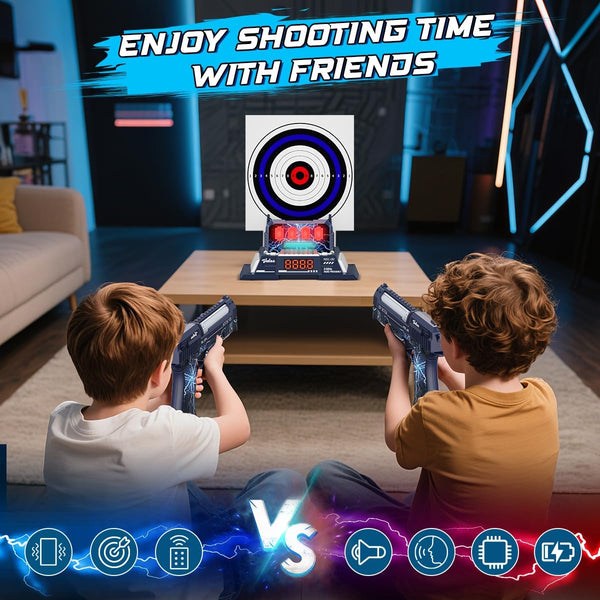 Smart Electronic Shooting Game Set, 2.4GHz Rechargeable Toy Gun with Auto-Scoring Target and Real-Time Voice Feedback, 4 Game Modes, Indoor and Outdoor Shooting Game Toy for Kids Age 10+, Teens