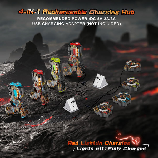Rechargeable Laser Tag Set of 4 Player - 2.4GHz Data Fully SYNC 4 Gun & 4 Vest Sensors - Cool Birthday Toys & Ideas Laser Tag Gun for Kids Teen Adults for Outdoor Family Activities