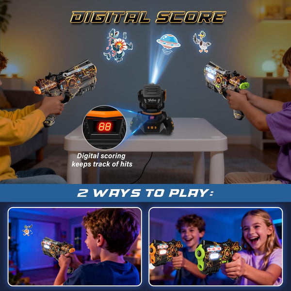 Rechargeable Infrared Laser Tag Set with Projector, 2 Players Toy Gun of Projector with Digital LED Score Display, 2.4GHz Real-time Data SYNC, Perfect Family Activity Toy for Kids,Teens,Adults
