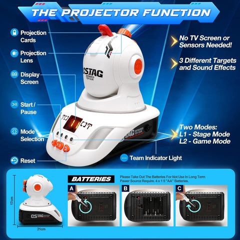 Rechargeable Infrared Laser Tag Set with Projector, 2 Players Toy Gun of Projector with Digital LED Score Display, Shooting Battle Games with 3 Targets,Family Activity Toy for Kids Teens Adults