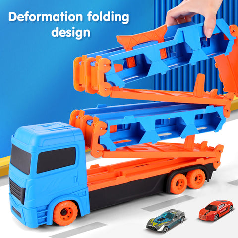 Transport Truck Toys Cars for Boys Ages 3-6, Portable Race Track Truck Toy Car with 6 Race Cars