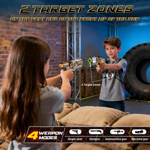 Rechargeable Infrared Laser Tag Set with Projector, 2 Players Toy Gun of Projector with Digital LED Score Display, 2.4GHz Real-time Data SYNC, Perfect Family Activity Toy for Kids,Teens,Adults