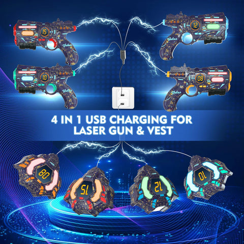 Rechargeable Real-time Data SYNC - Infrared Toy Gun Sets of 4 Gun 4 Vest with Glowing Light, Toy Gun Game for Adults, Gun Set of 4 for Boys Girls Age 6-12 Years Old