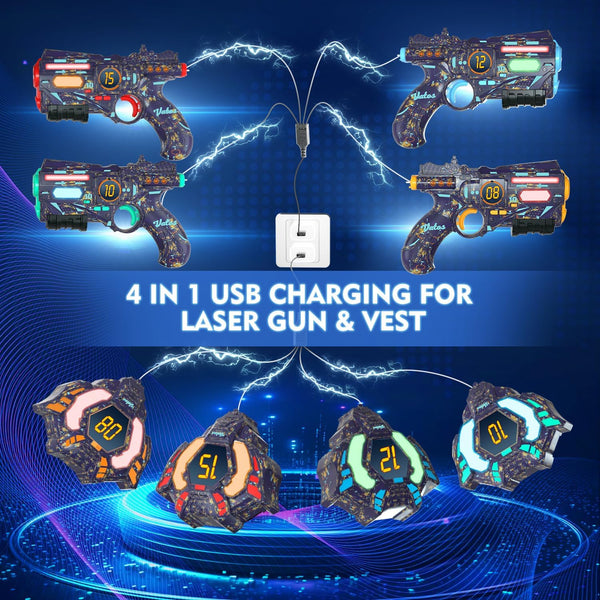 Rechargeable Real-time Data SYNC - Infrared Toy Gun Sets of 4 Gun 4 Vest with Glowing Light, Toy Gun Game for Adults, Gun Set of 4 for Boys Girls Age 6-12 Years Old