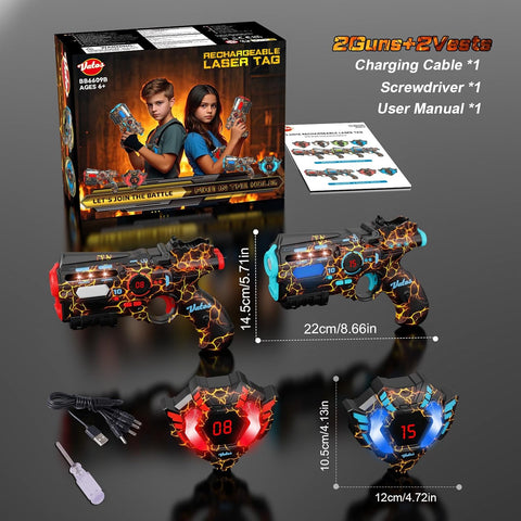 Rechargeable Laser Tag Set of 2 Player - 2.4GHz Data Fully SYNC 2 Gun & 2 Vest Sensors - Cool Birthday Toys & Ideas Laser Tag Gun for Kids Teen Adults for Outdoor Family Activities