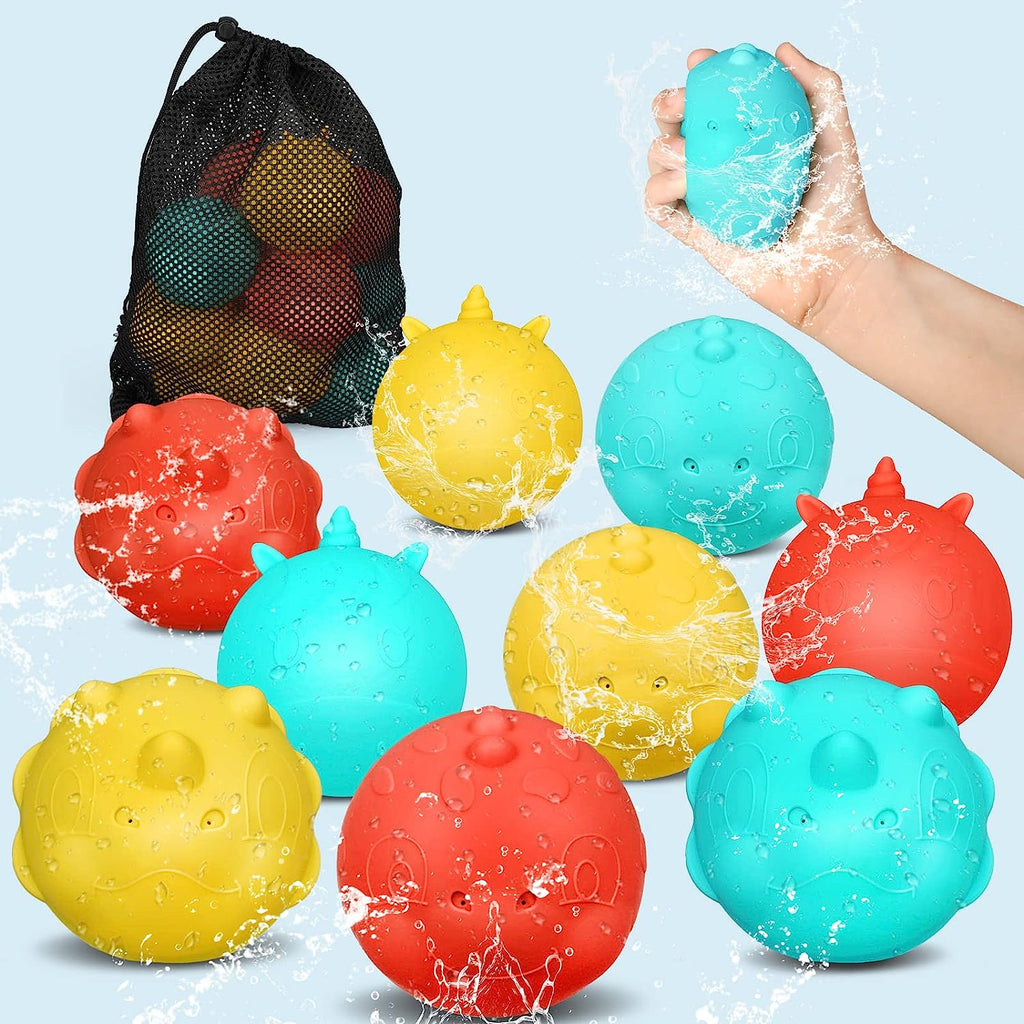 Reusable Water Balloons, Soft Silicone with Mesh Bag, Adorable Animal Emojis