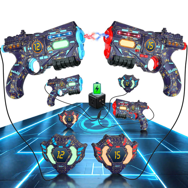 Rechargeable Real-time Data SYNC - Infrared Toy Gun Sets of 4 Gun 4 Vest with Glowing Light, Toy Gun Game for Adults, Gun Set of 4 for Boys Girls Age 6-12 Years Old