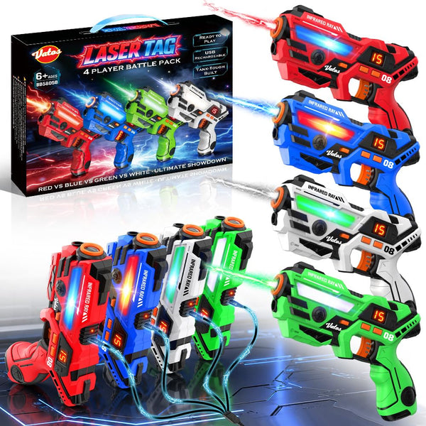 Rechargeable Kids Laser Tag Set of 4, Red & Blue & White & Green