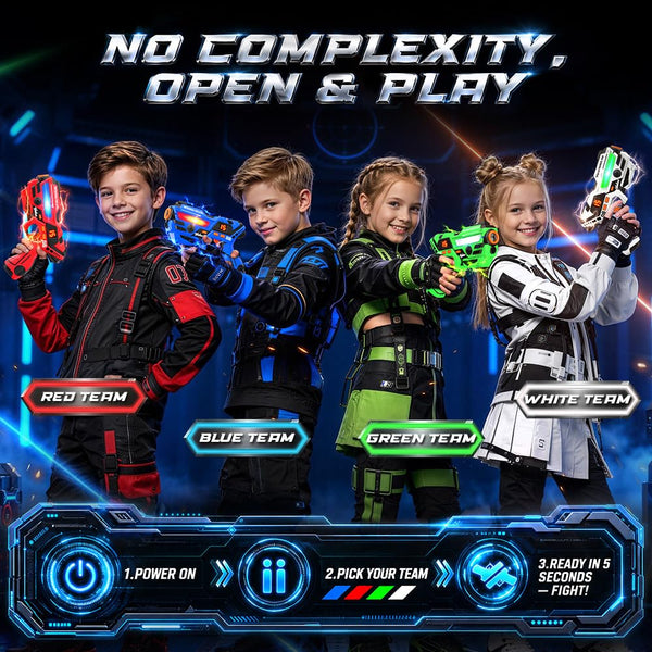 Rechargeable Kids Laser Tag Set of 4, Red & Blue & White & Green
