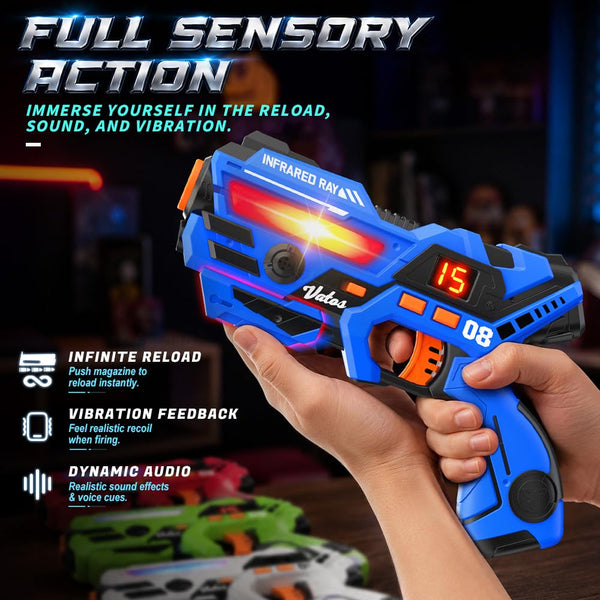 Rechargeable Kids Laser Tag Set of 4, Red & Blue & White & Green