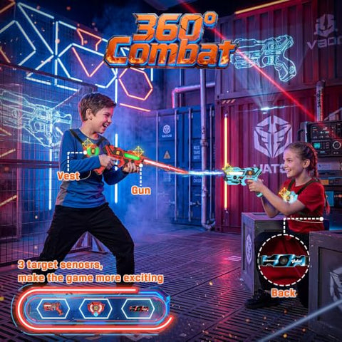 Laser Tag 360° Sensors Set of 2 Players, 2.4GHz Rechargeable Infrared Real-time Data Display Laser Tag Gun, Fun Family Group Activity Game Toy Guns for Kids Teenage Gifts Age 6+