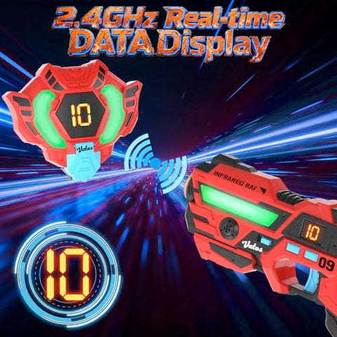 Laser Tag 360° Sensors Set of 2 Players, 2.4GHz Rechargeable Infrared Real-time Data Display Laser Tag Gun, Fun Family Group Activity Game Toy Guns for Kids Teenage Gifts Age 6+