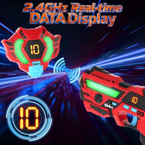 Laser Tag 360° Sensors Set of 2 Players, 2.4GHz Rechargeable Infrared Real-time Data Display Laser Tag Gun, Fun Family Group Activity Game Toy Guns for Kids Teenage Gifts Age 6+