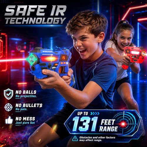 Rechargeable Kids Laser Tag Set for 2, Red & Blue
