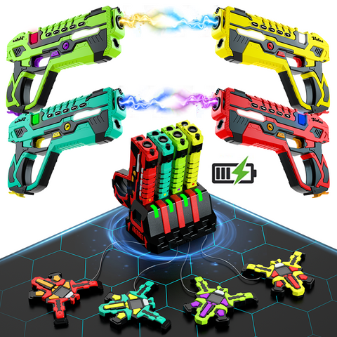 Newest Rechargeable Laser Tag Guns Set ,4 Player with Vests 2.4GHz Data SYNC Display Laser Game
